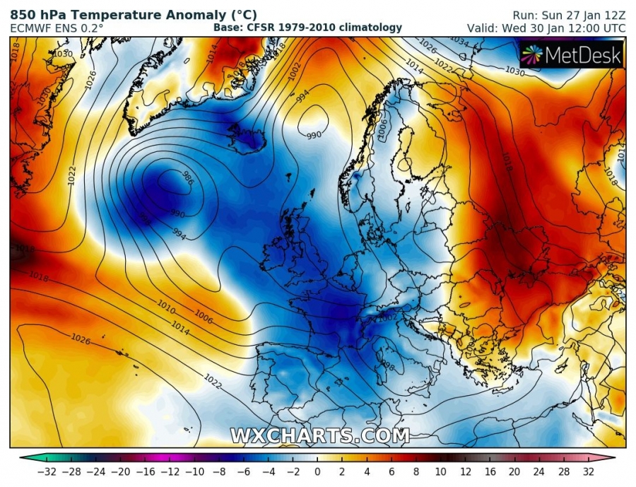 previsioni meteo freddo europa 30 gennaio anomalia termica