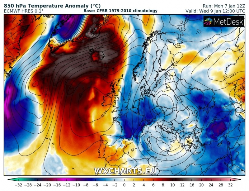 previsioni meteo freddo europa 9 gennaio anomalia termica