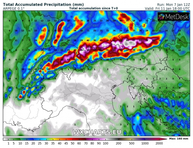 previsioni meteo freddo neve europa 11 gennaio precipitazioni totali