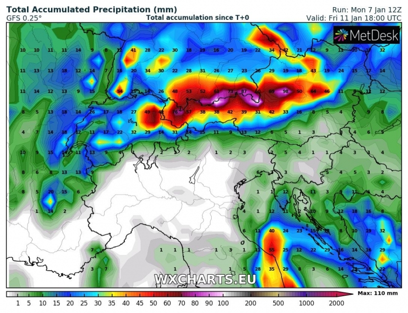 previsioni meteo freddo neve europa 11 gennaio precipitazioni totali