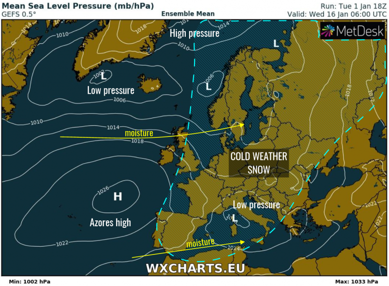 previsioni meteo inverno europa 16 gennaio