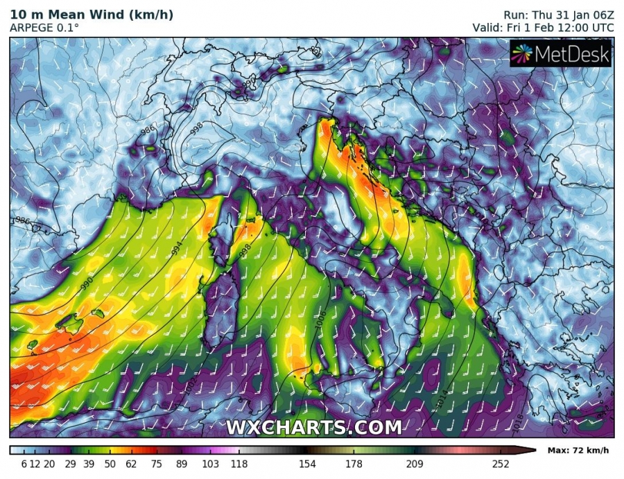 allerta meteo vento italia 1 febbraio