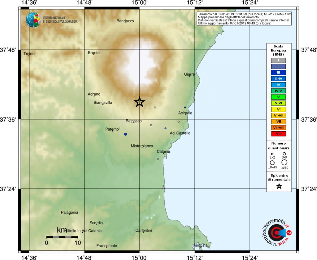 terremoto etna catania