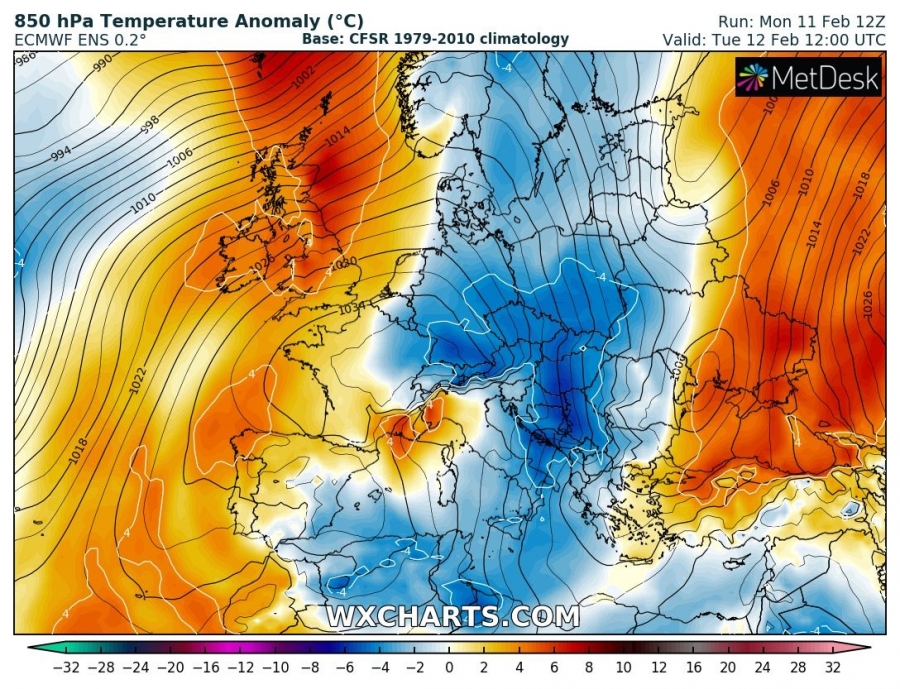 previsioni meteo caldo europa 12 febbraio anomalia termica