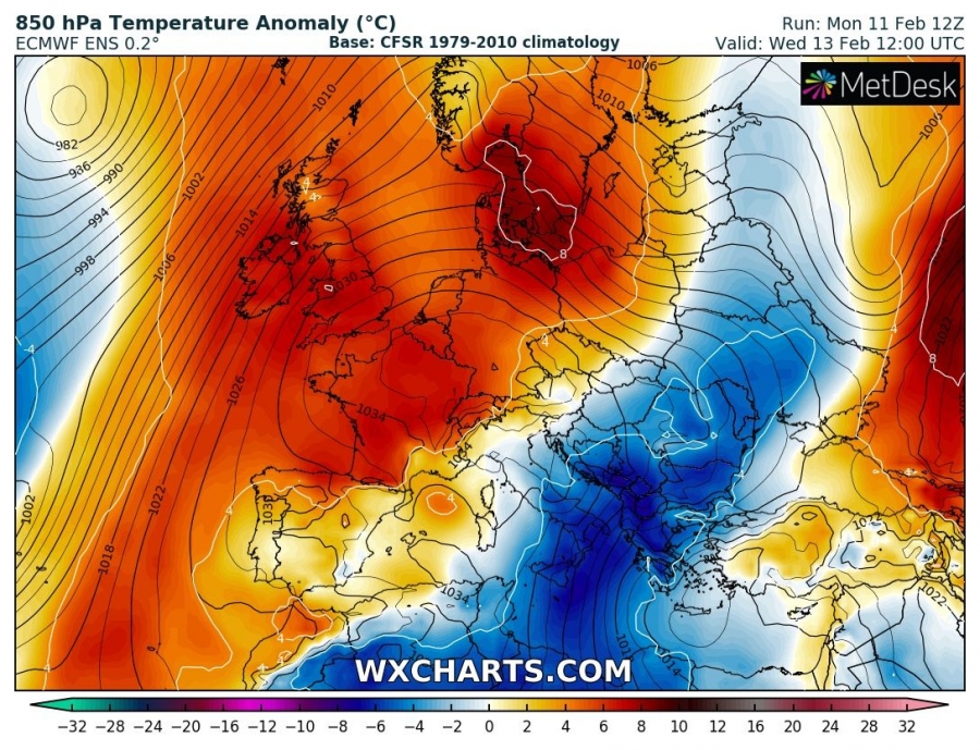 previsioni meteo caldo europa 13 febbraio anomalia termica