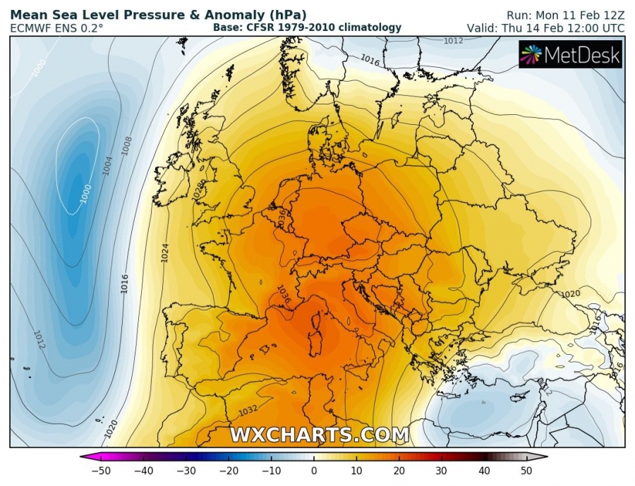 previsioni meteo caldo europa 14 febbraio pressione