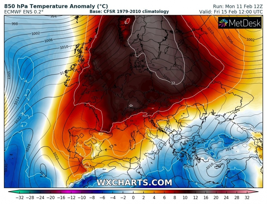 previsioni meteo caldo europa 15 febbraio anomalia termica