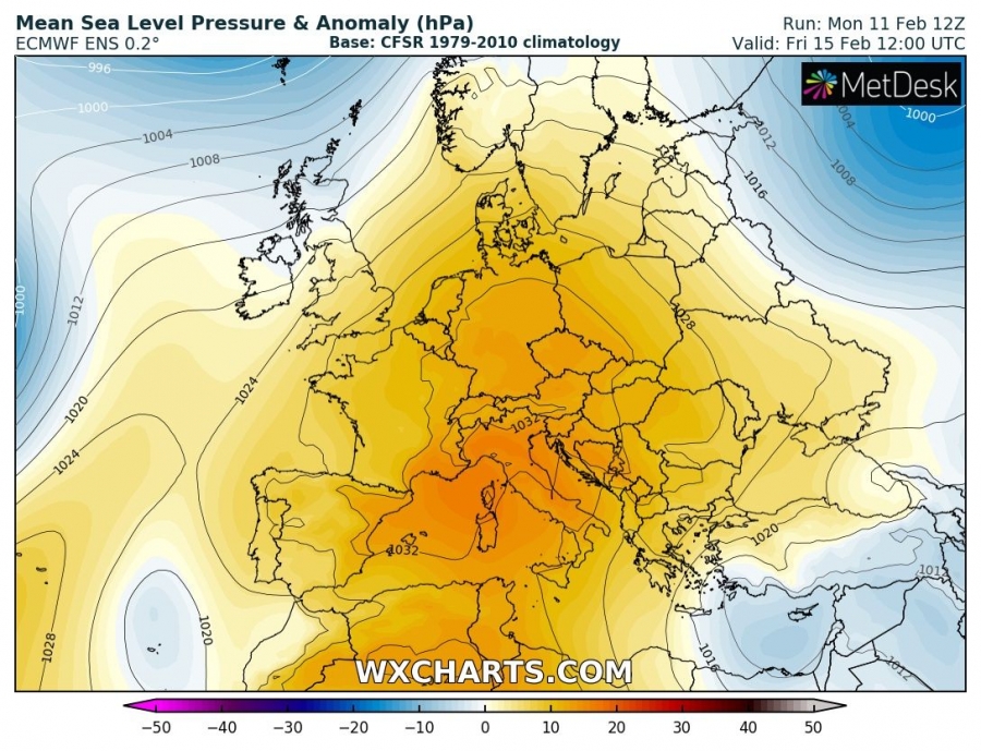 previsioni meteo caldo europa 15 febbraio pressione