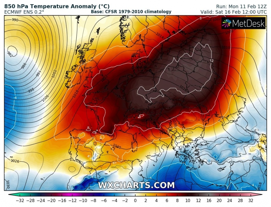 previsioni meteo caldo europa 16 febbraio anomalia termica