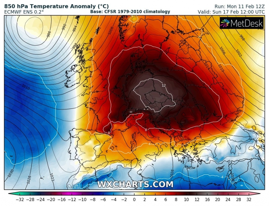 previsioni meteo caldo europa 17 febbraio anomalia termica