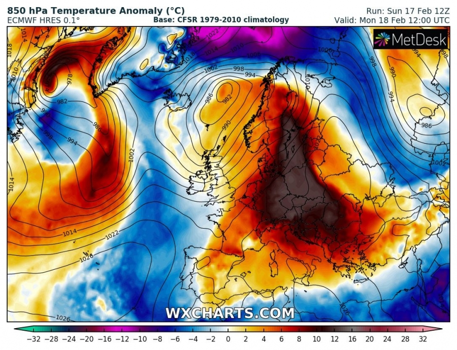 previsioni meteo caldo europa 18 febbraio anomalia termica