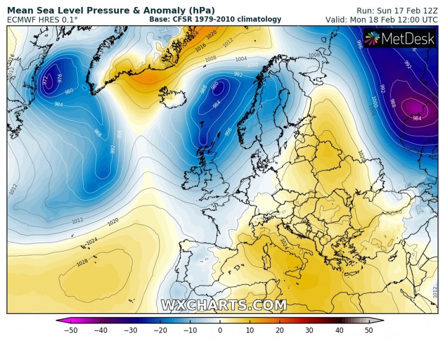previsioni meteo caldo europa 18 febbraio pressione