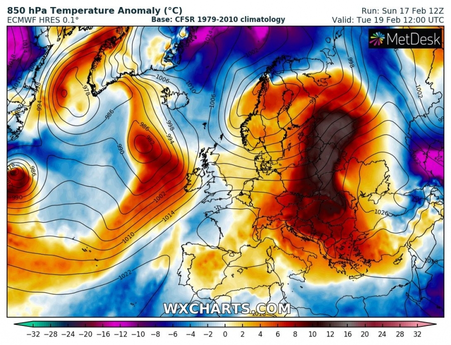 previsioni meteo caldo europa 19 febbraio anomalia termica