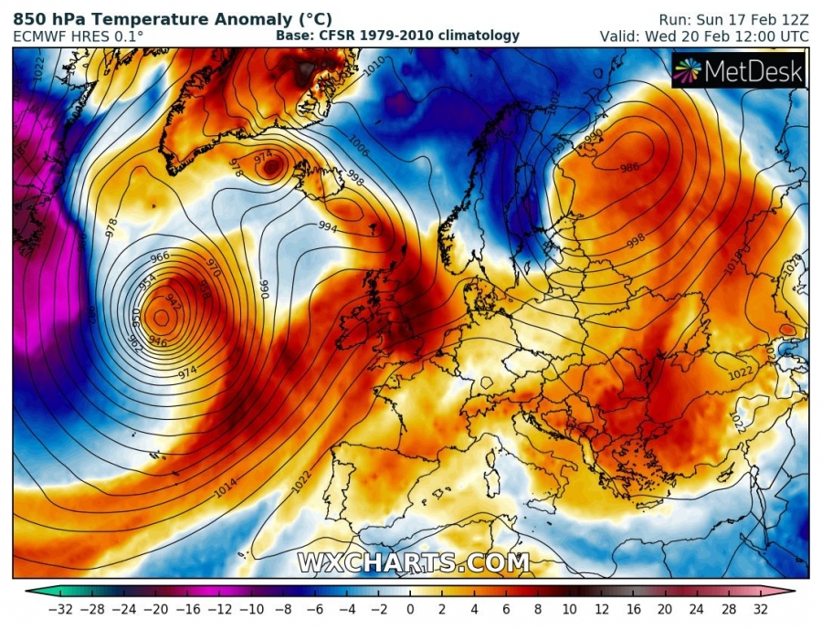previsioni meteo caldo europa 20 febbraio anomalia termica