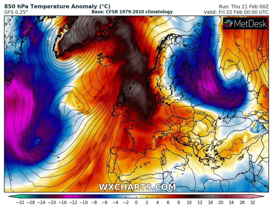 previsioni meteo caldo europa 22 febbraio anomalia termica