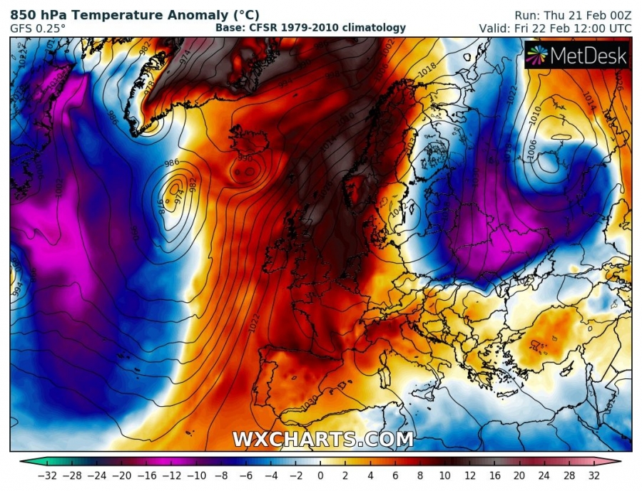 previsioni meteo caldo europa 22 febbraio anomalia termica