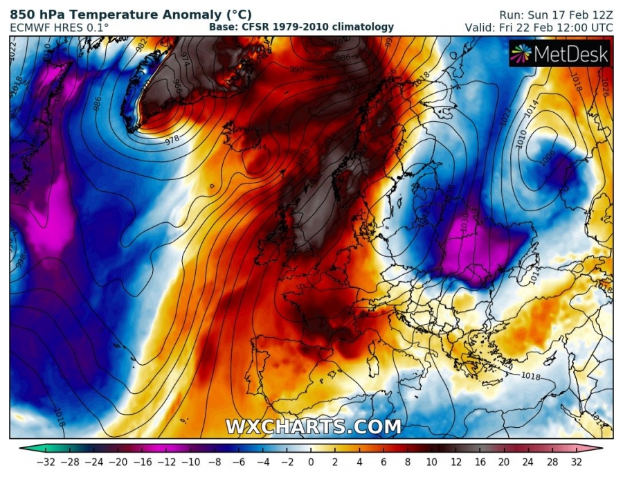 previsioni meteo caldo europa 22 febbraio anomalia termica