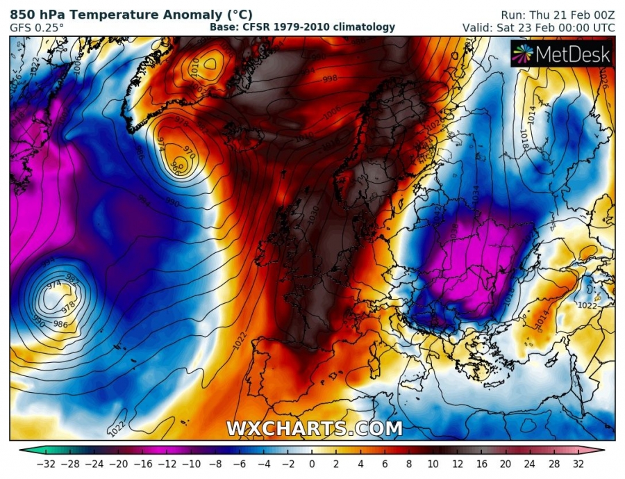 previsioni meteo caldo europa 23 febbraio anomalia termica
