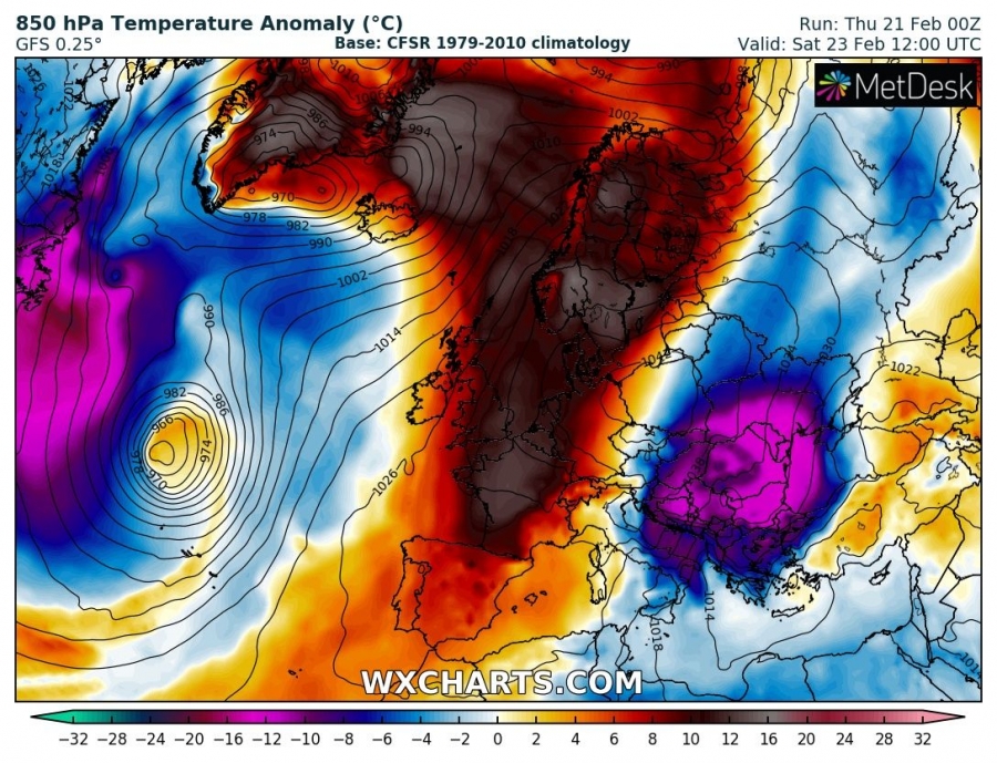 previsioni meteo caldo europa 23 febbraio anomalia termica