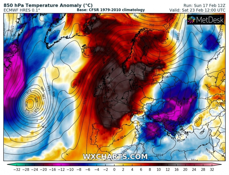 previsioni meteo caldo europa 23 febbraio anomalia termica