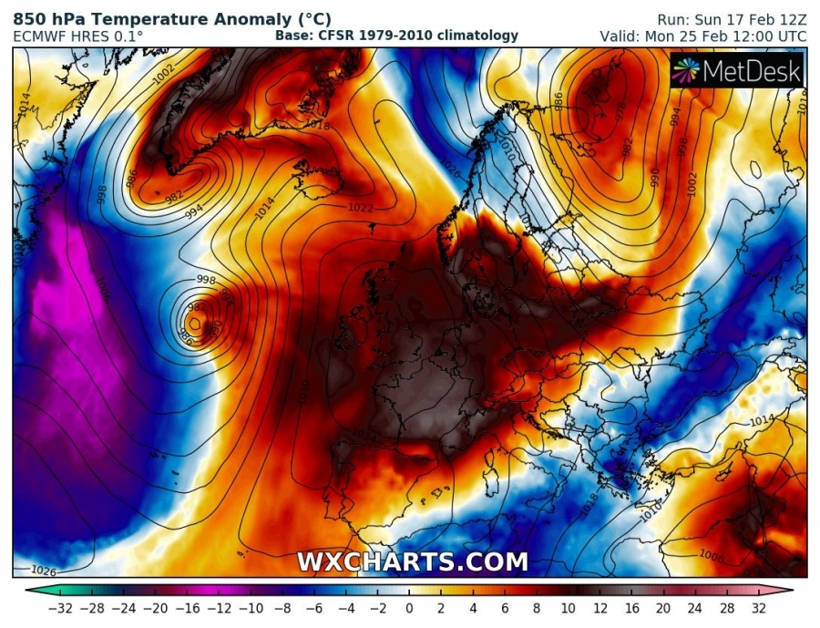 previsioni meteo caldo europa 25 febbraio anomalia termica
