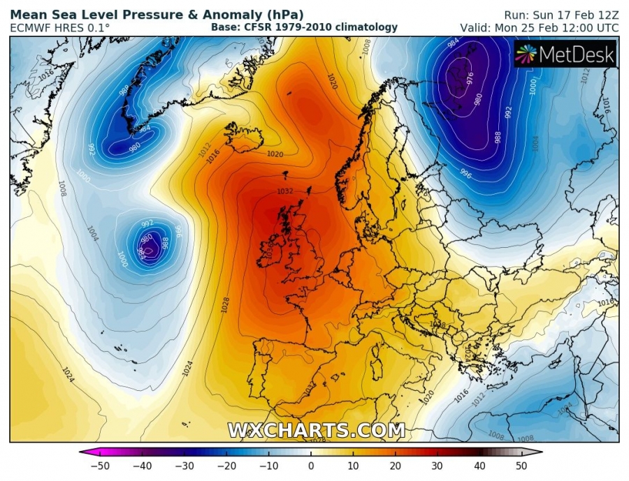 previsioni meteo caldo europa 25 febbraio pressione