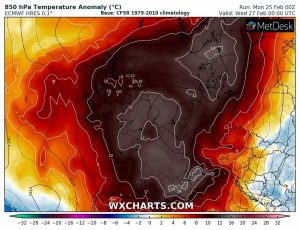previsioni meteo caldo europa 27 febbraio anomalia termica