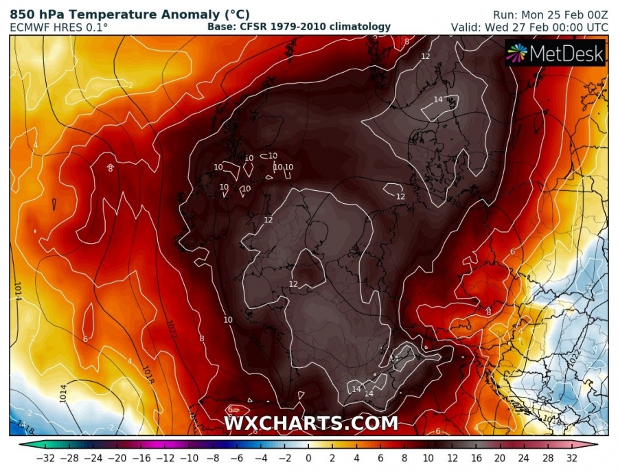 previsioni meteo caldo europa 27 febbraio anomalia termica