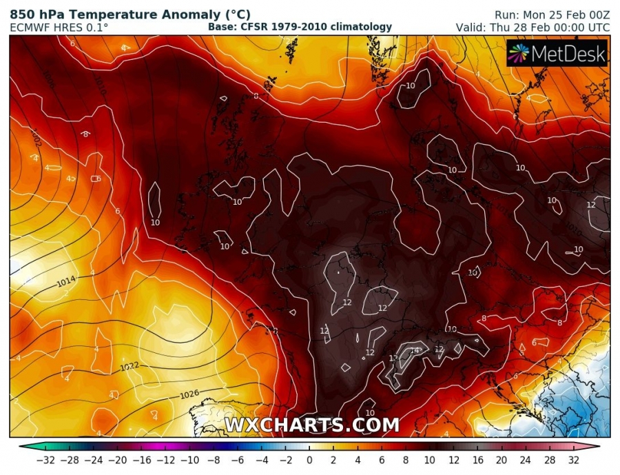 previsioni meteo caldo europa 28 febbraio anomalia termica