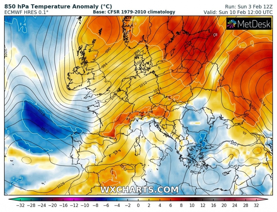 previsioni meteo europa caldo 10 febbraio anomalia termica