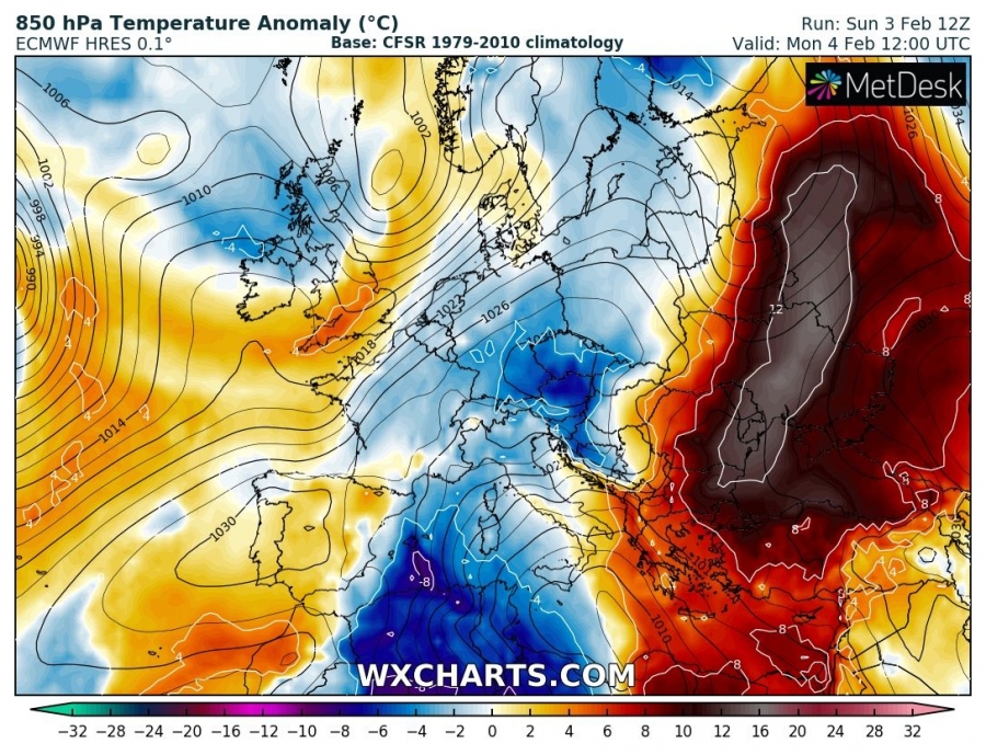 previsioni meteo europa caldo 4 febbraio anomalia termica