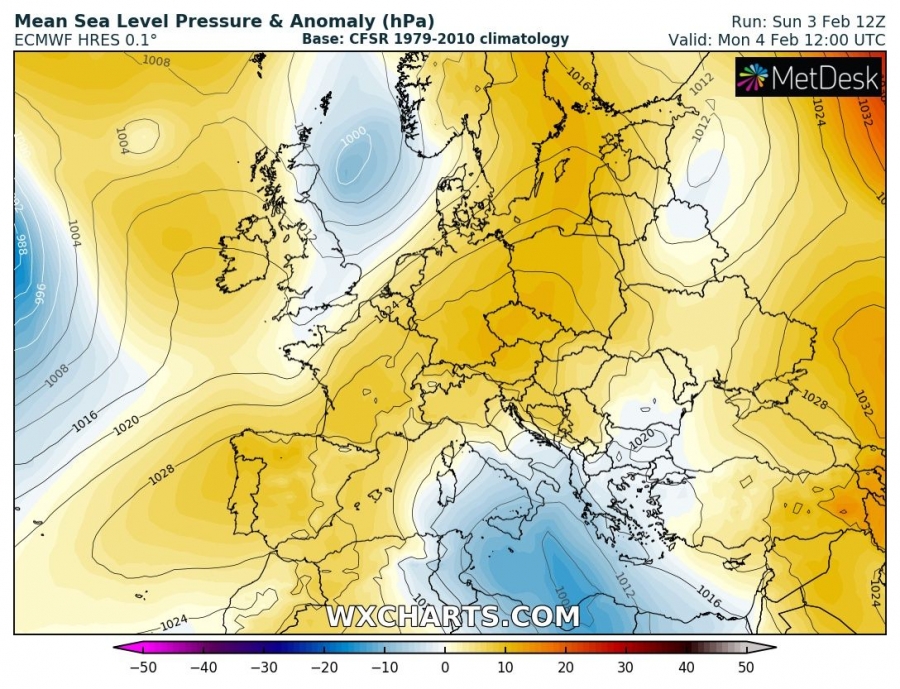 previsioni meteo europa caldo 4 febbraio pressione