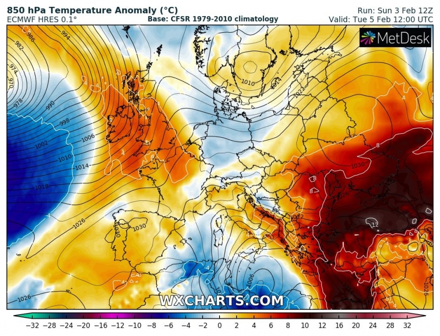 previsioni meteo europa caldo 5 febbraio anomalia termica