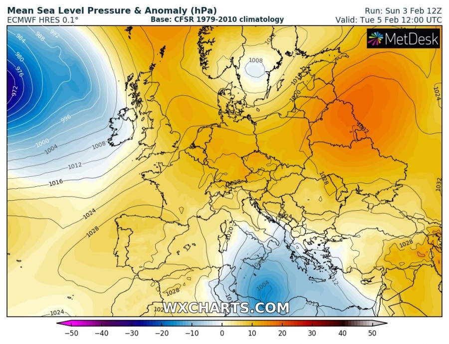 previsioni meteo europa caldo 5 febbraio pressione