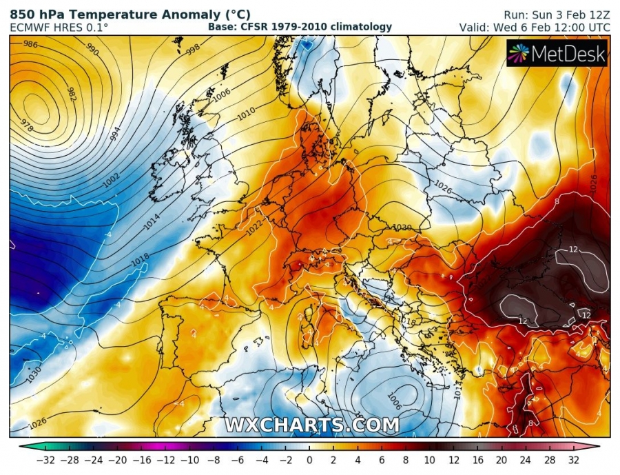 previsioni meteo europa caldo 6 febbraio anomalia termica