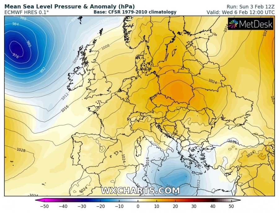 previsioni meteo europa caldo 6 febbraio pressione