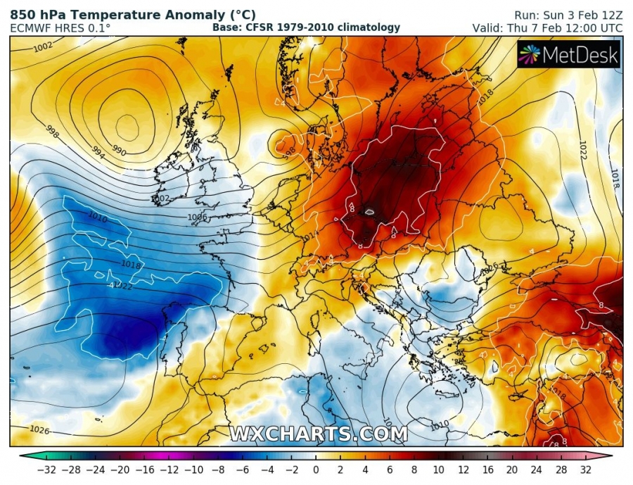previsioni meteo europa caldo 7 febbraio anomalia termica