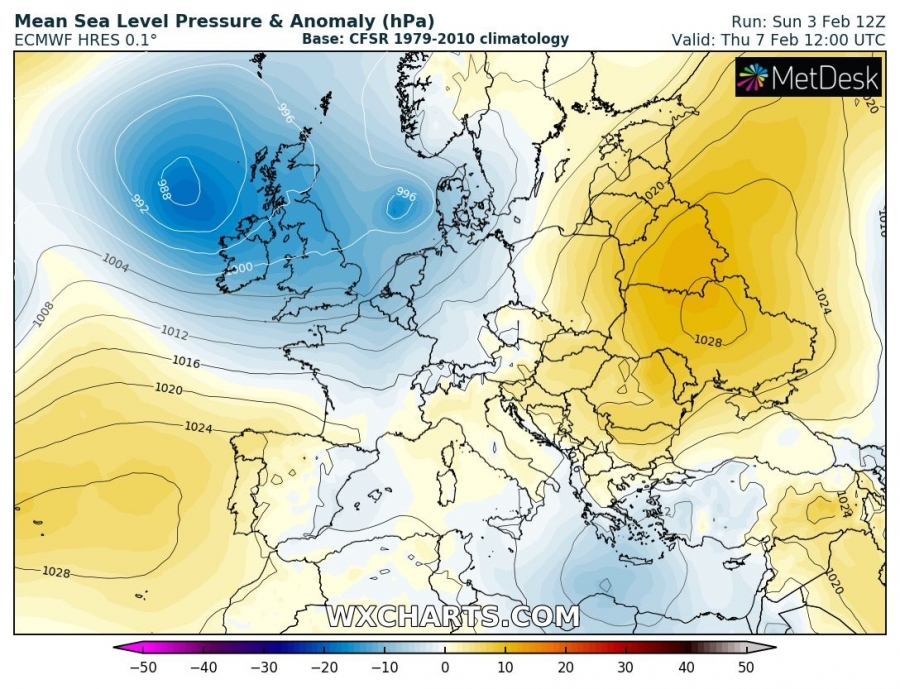 previsioni meteo europa caldo 7 febbraio pressione