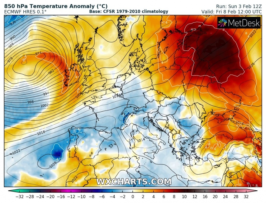 previsioni meteo europa caldo 8 febbraio anomalia termica
