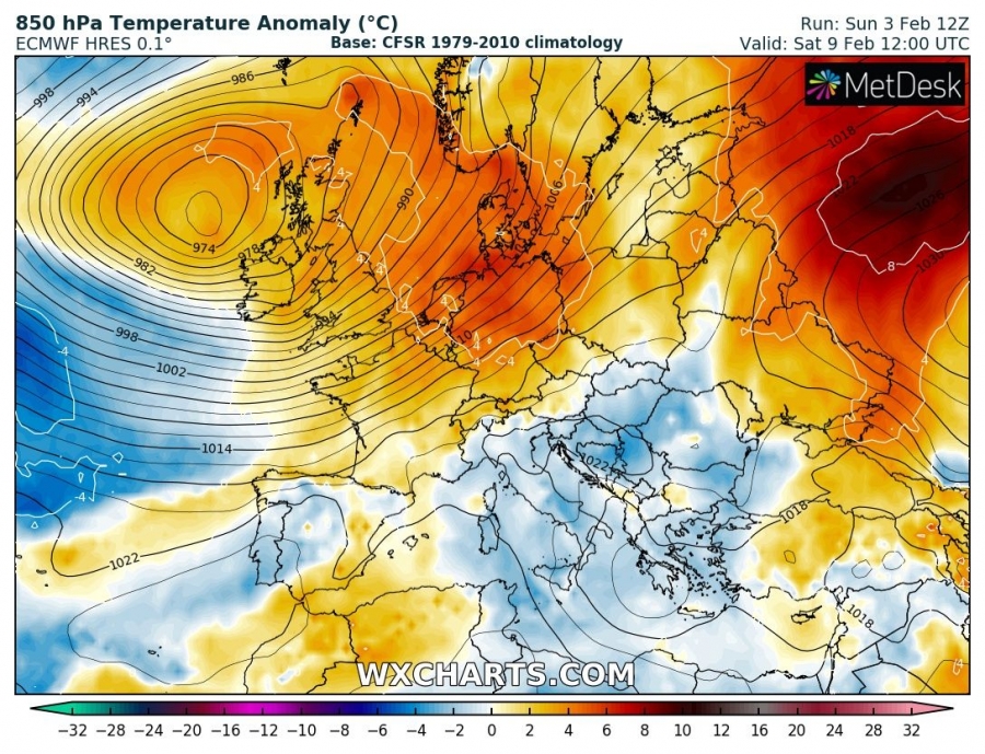 previsioni meteo europa caldo 9 febbraio anomalia termica