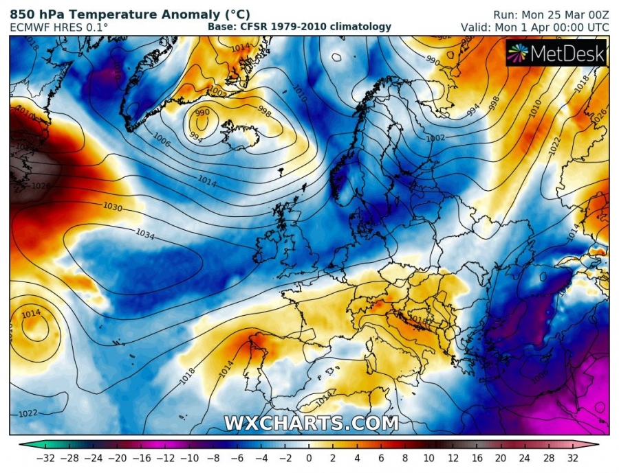 previsioni meteo europa 1 aprile anomalia termica