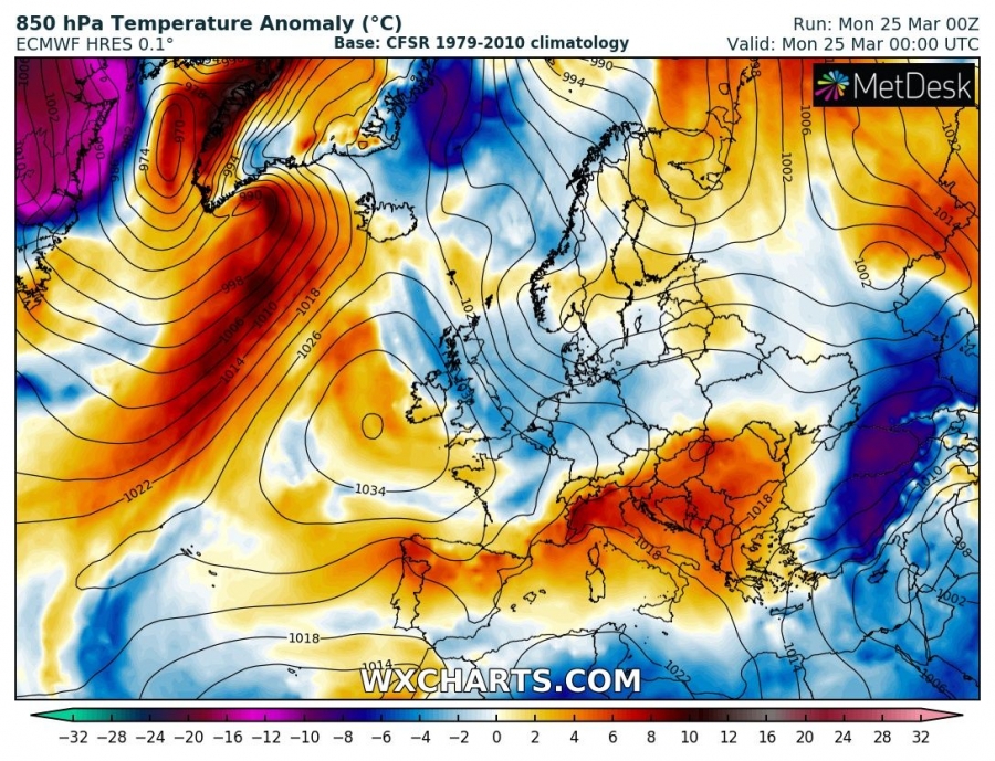 previsioni meteo europa 25 marzo anomalia termica