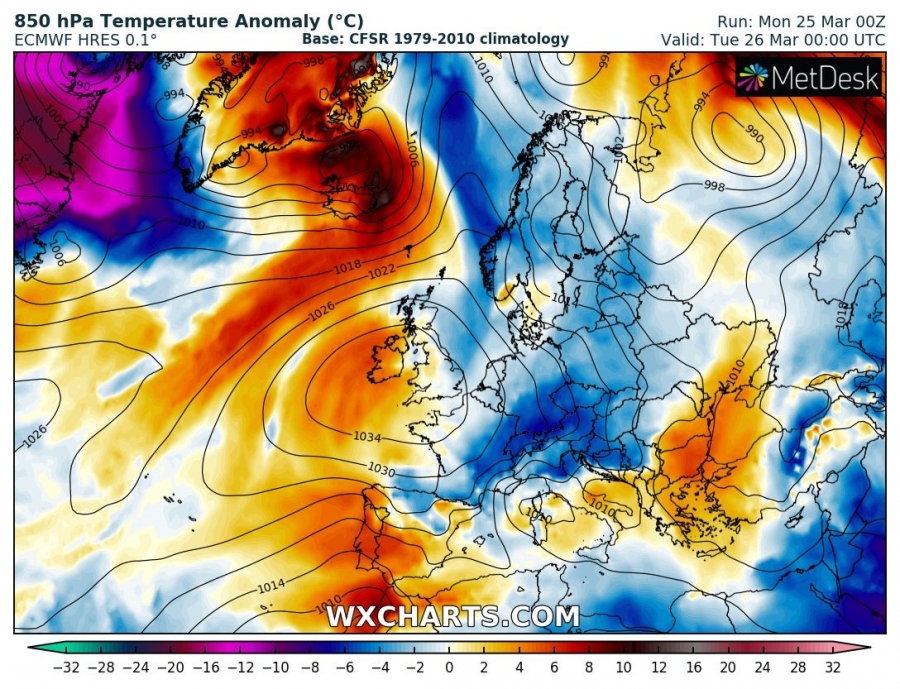 previsioni meteo europa 26 marzo anomalia termica