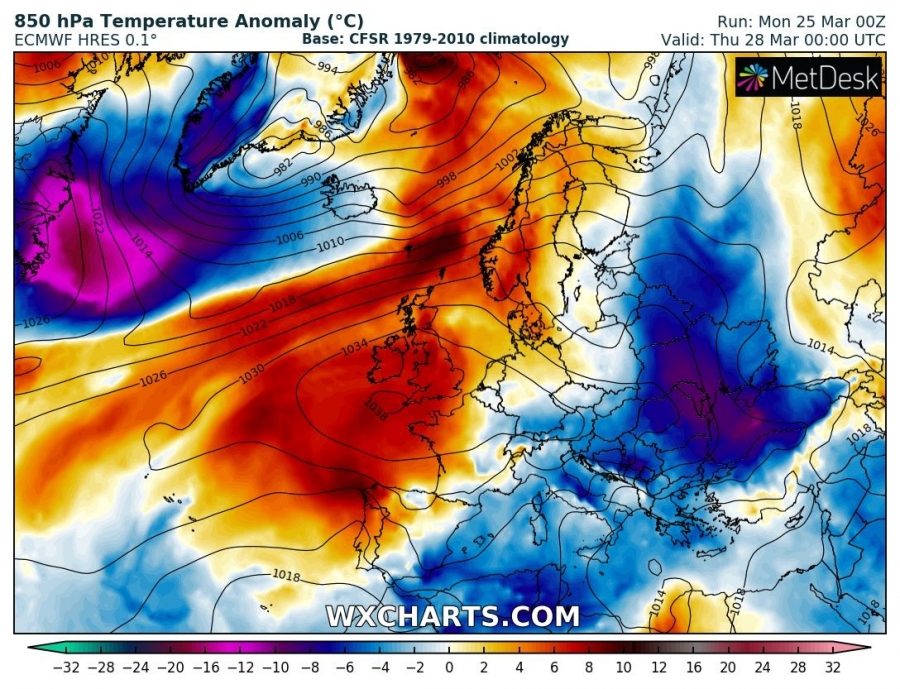previsioni meteo europa 28 marzo anomalia termica
