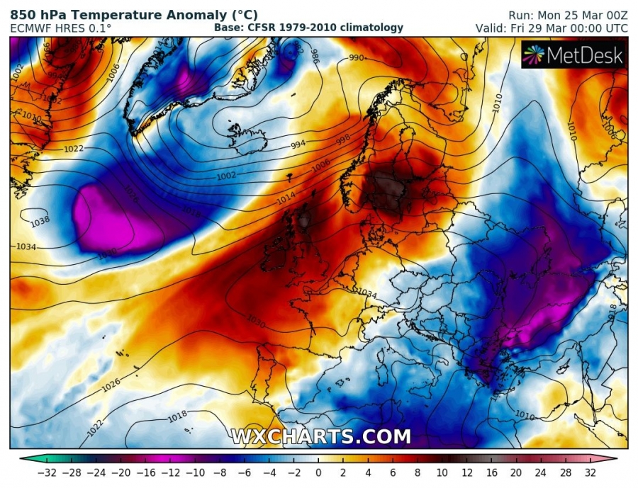 previsioni meteo europa 29 marzo anomalia termica