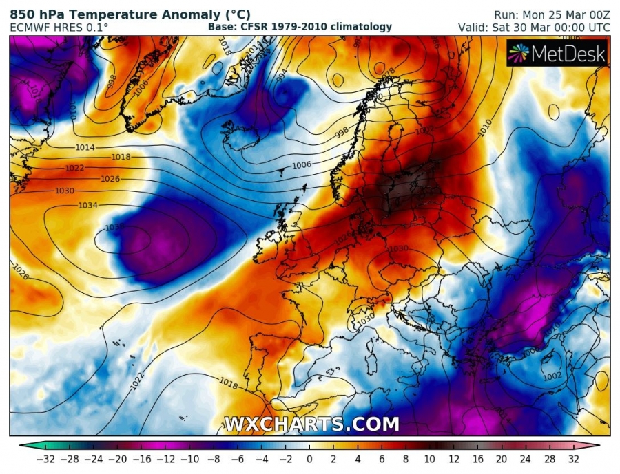 previsioni meteo europa 30 marzo anomalia termica