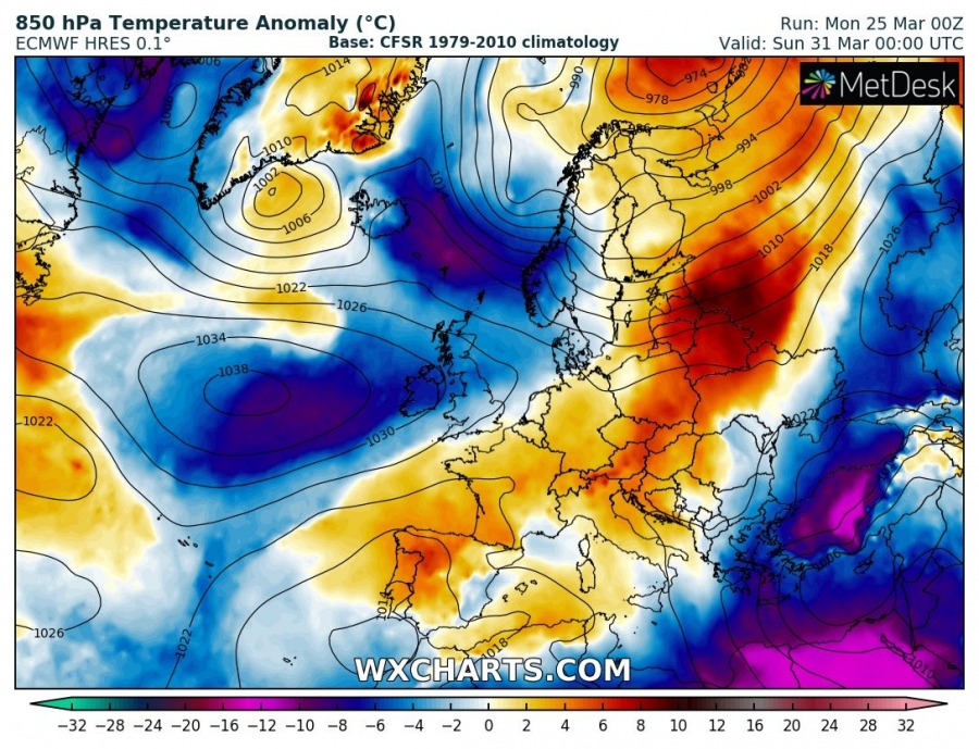 previsioni meteo europa 31 marzo anomalia termica
