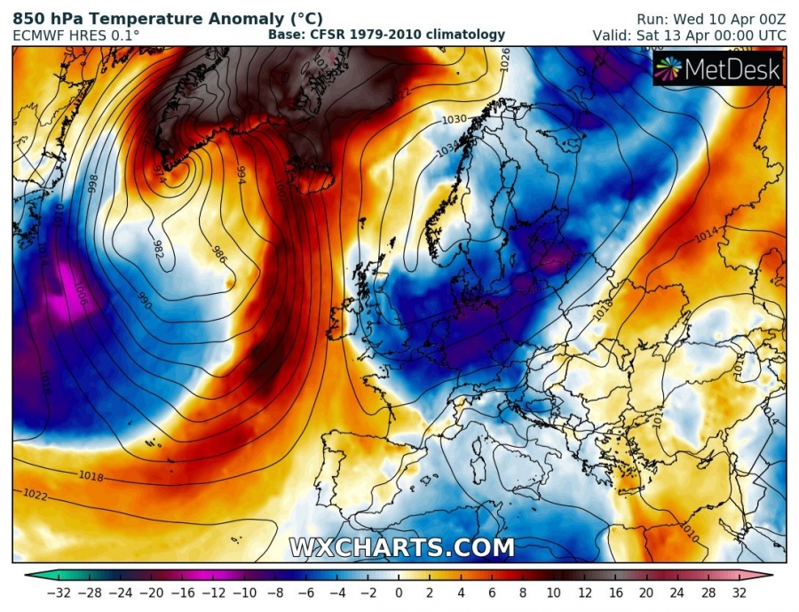 previsioni meteo europa 13 aprile anomalia termica