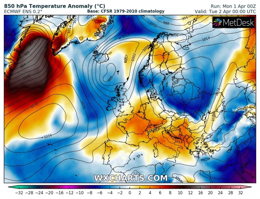 previsioni meteo europa 2 aprile anomalia termica