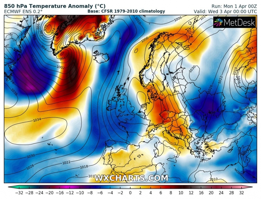 previsioni meteo europa 3 aprile anomalia termica